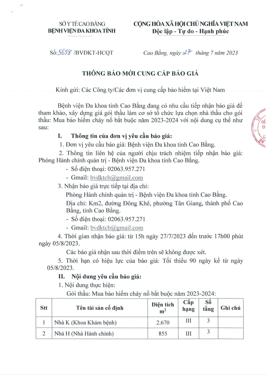 THÔNG BÁO MỜI CUNG CẤP BÁO GIÁ