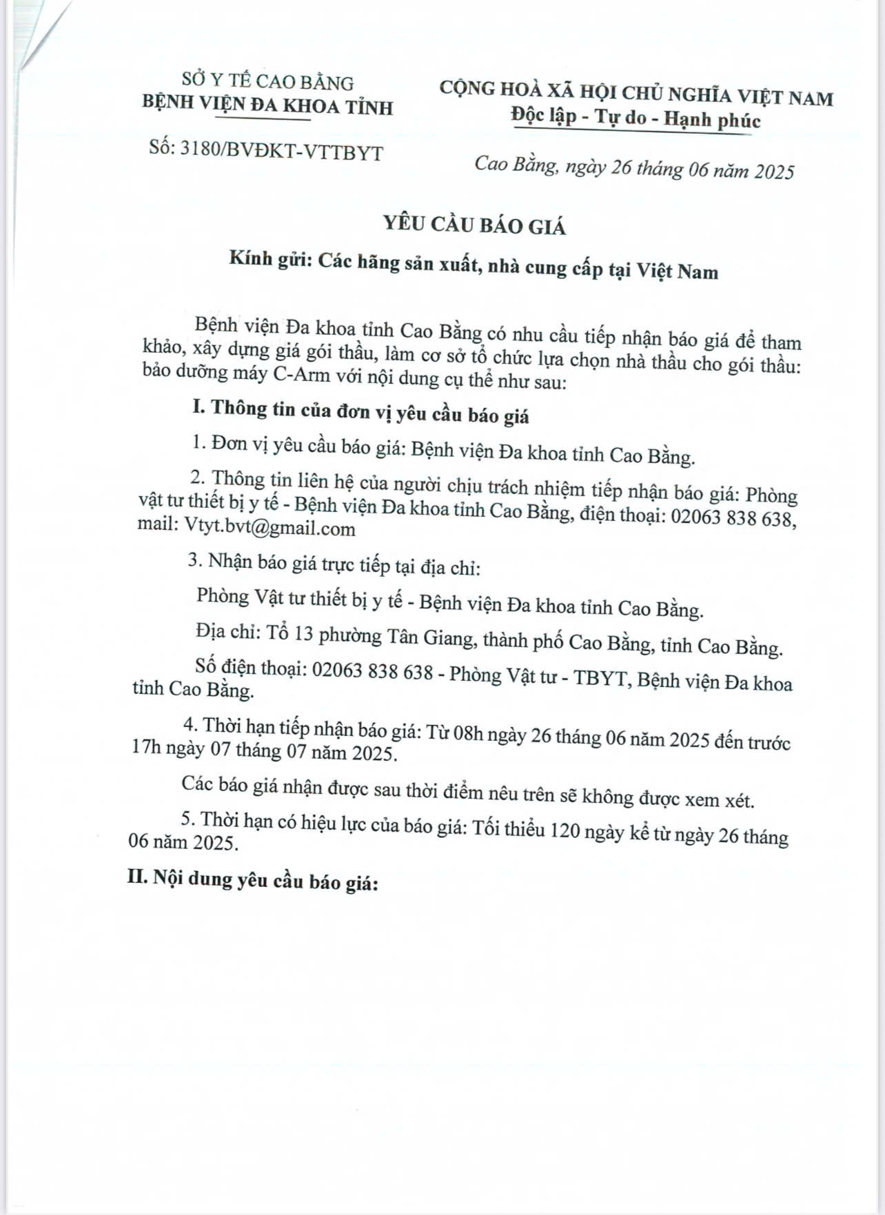 YÊU CẦU BÁO GIÁ